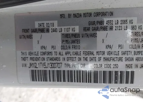 2018 Mazda 6 Grand Touring из США, поврежденный, VIN JM1GL1TY5J1300707